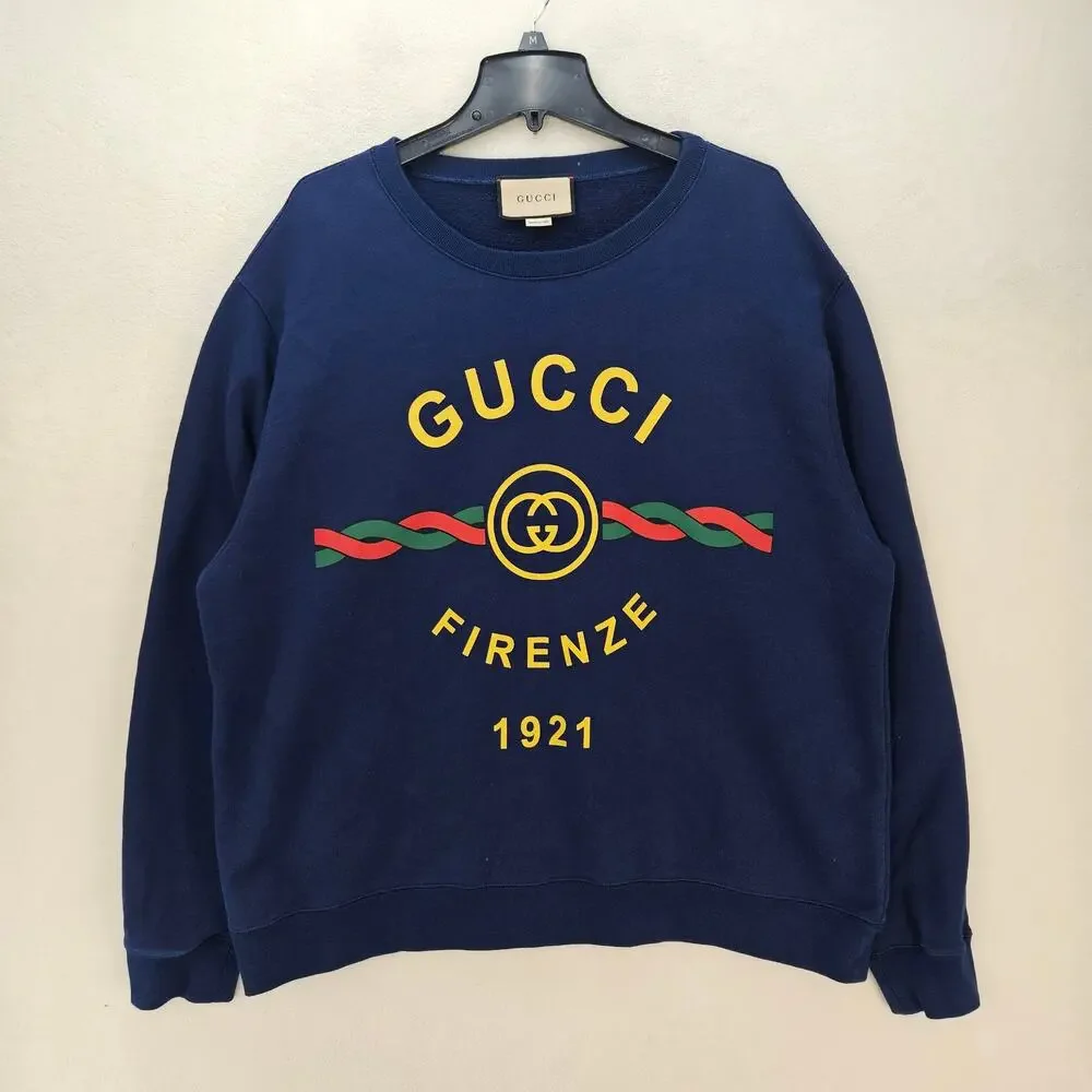 GUCCI MEN'S XL MADE IN ITALY BLUE CREWNECK SWEATSHIRT WORN TWICE